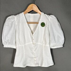 TV Series wardrobe, White Button-Up Puff Sleeve Top, size Small